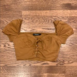 Nasty Gal lace up crop top in tan